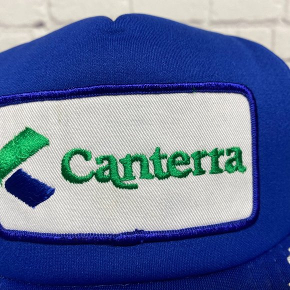 Vintage Trucker Hat Mesh Leaf Blue CANTERRA Embroidered Logo Patch One Size All - Picture 7 of 11